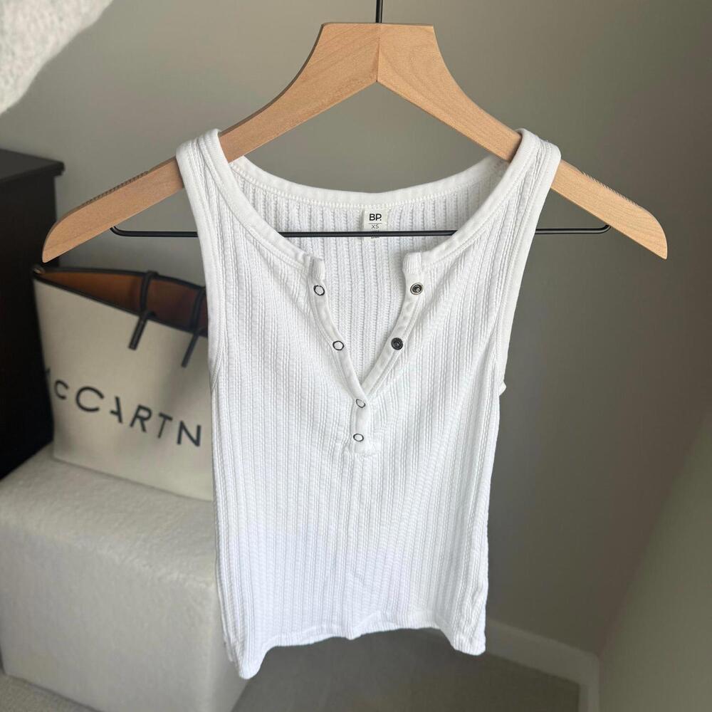 BP White Ribbed Button-Front Tank Top Women's XS